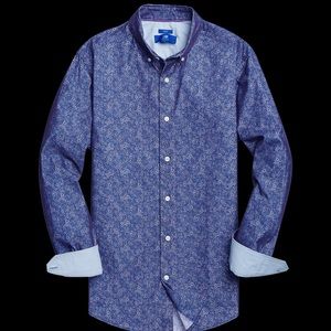 Egara Navy Flocked Floral Stripe